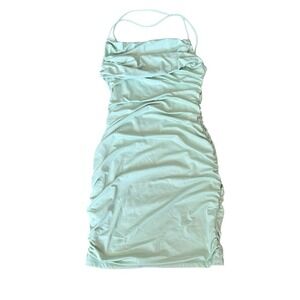 Bodycon Dress Mint Green Ruched Cowl Neck Mini Women Size Large